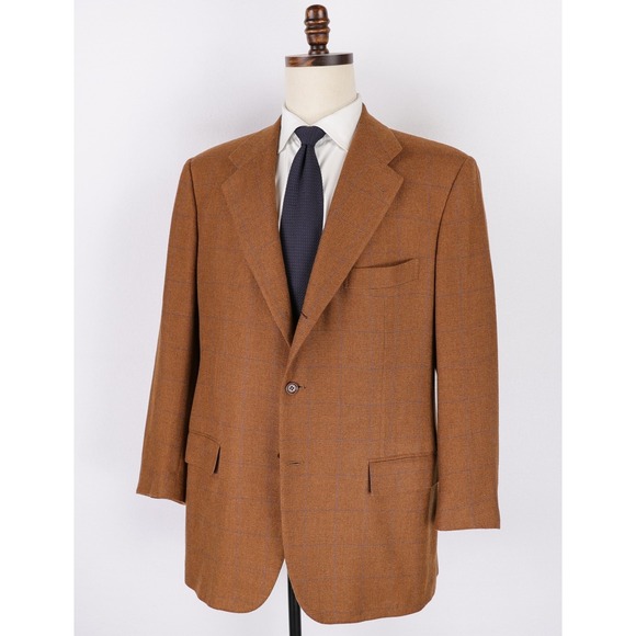 KITON Napoli 100% Cashmere Sport Coat Size 46R Brown w/Blue Checks Italy Blazer - Picture 5 of 13